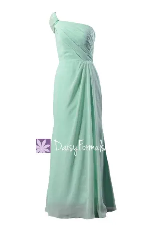 Gracious Trumpet Long Chiffon Bridesmaid Dress One Shoulder Mint Formal Dress(BM2322)