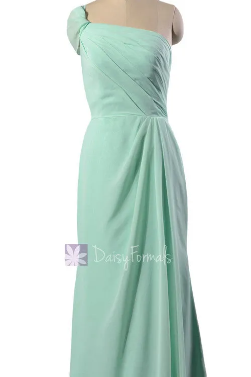 Gracious Trumpet Long Chiffon Bridesmaid Dress One Shoulder Mint Formal Dress(BM2322)