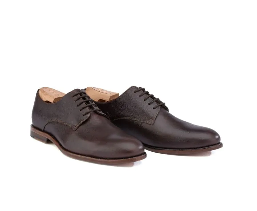 Grained Chocolate Derby Shoes - Leather outsole - HILPERTON