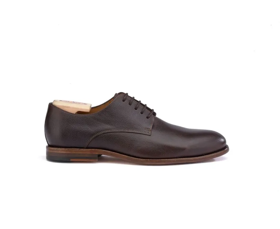 Grained Chocolate Derby Shoes - Leather outsole - HILPERTON