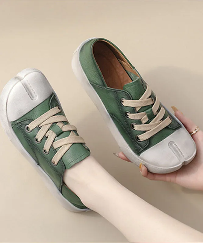 Green Flat Shoes Cowhide Leather Art Cross Strap Flat Shoes For Women