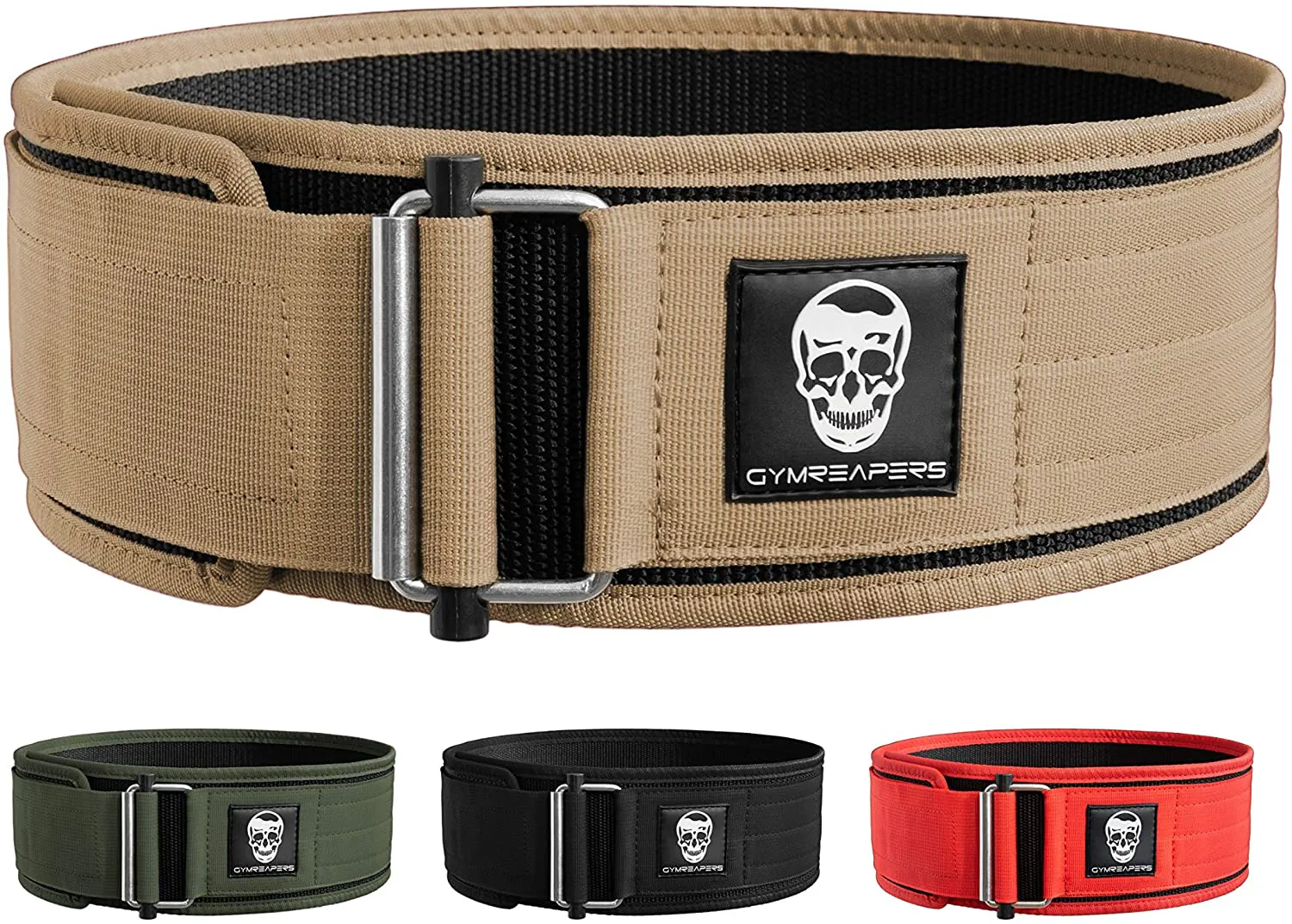 Gymreapers Quick Locking Weightlifting Belt for Bodybuilding, Powerlifting, Cross Training - 4 Inch Neoprene with Metal Buckle - Adjustable Olympic Lifting Back Support