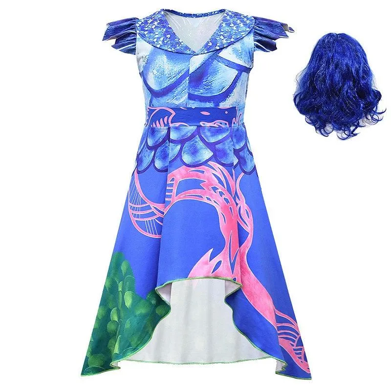 Halloween cosplay costumes Girl's printed small flying sleeve casual skirt Colorful Enchanted Princess Dress Halloween movie cosplay dress