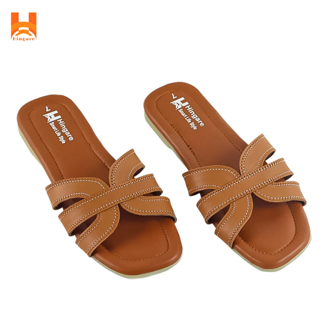 Hingare Genuine Leather Flats Women Sandal Cross Strap Ladies Shoes