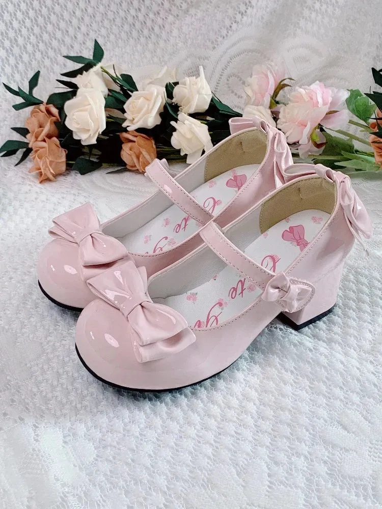 Hnzxzm Party Lolita Dress Shoes Sweet Cute Girl Bow Mid-heel Round-toe Student Harajuku Gothic Kawaii Female Shoes