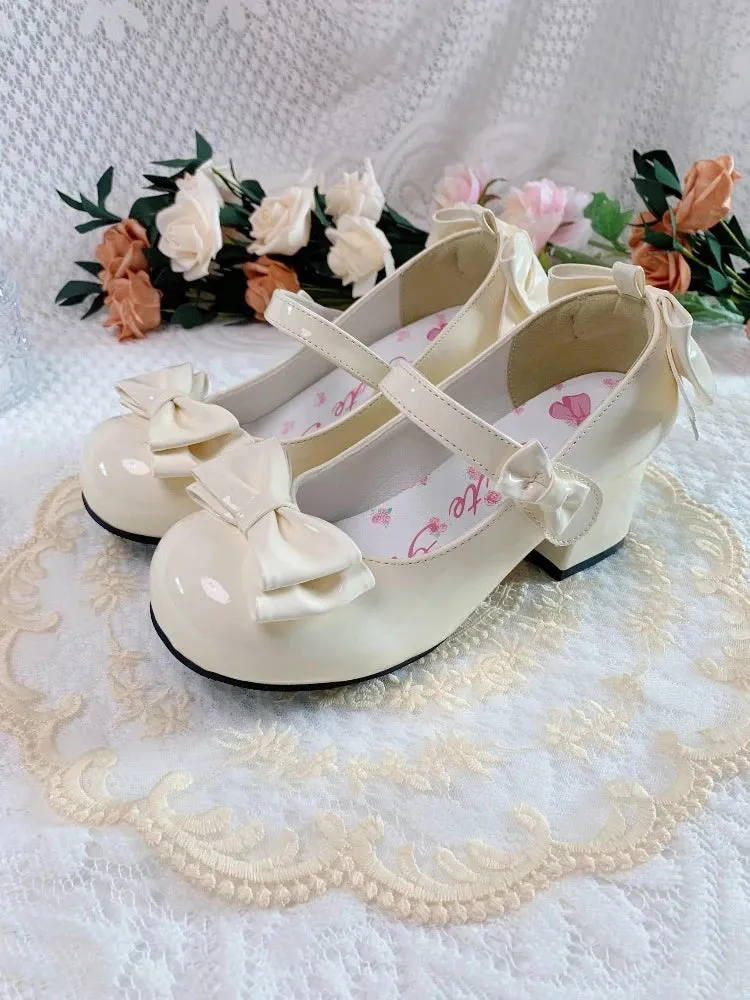 Hnzxzm Party Lolita Dress Shoes Sweet Cute Girl Bow Mid-heel Round-toe Student Harajuku Gothic Kawaii Female Shoes