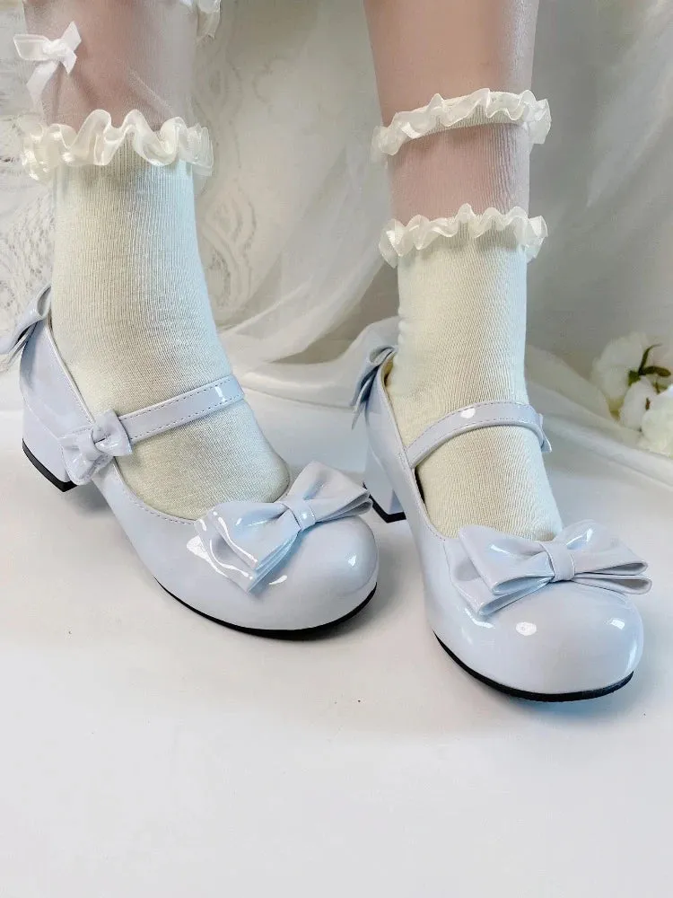 Hnzxzm Party Lolita Dress Shoes Sweet Cute Girl Bow Mid-heel Round-toe Student Harajuku Gothic Kawaii Female Shoes