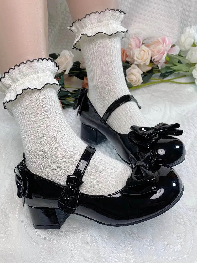 Hnzxzm Party Lolita Dress Shoes Sweet Cute Girl Bow Mid-heel Round-toe Student Harajuku Gothic Kawaii Female Shoes