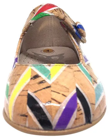 Hoo Shoes Hoova's Cork Rainbow Chevron Pattern Hook and Loop Button Mary Jane Flat Shoes