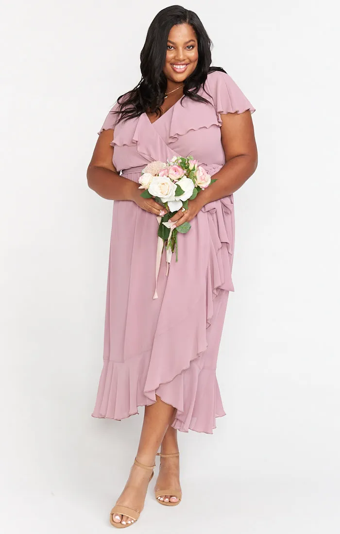 Jess Ruffle Midi Dress ~ Antique Rose Chiffon