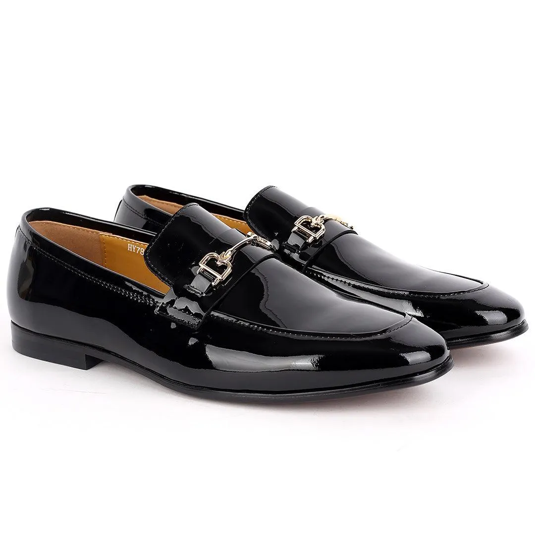 J.M Weston Glossy Black Royal Shoe With  Gold Logo Design