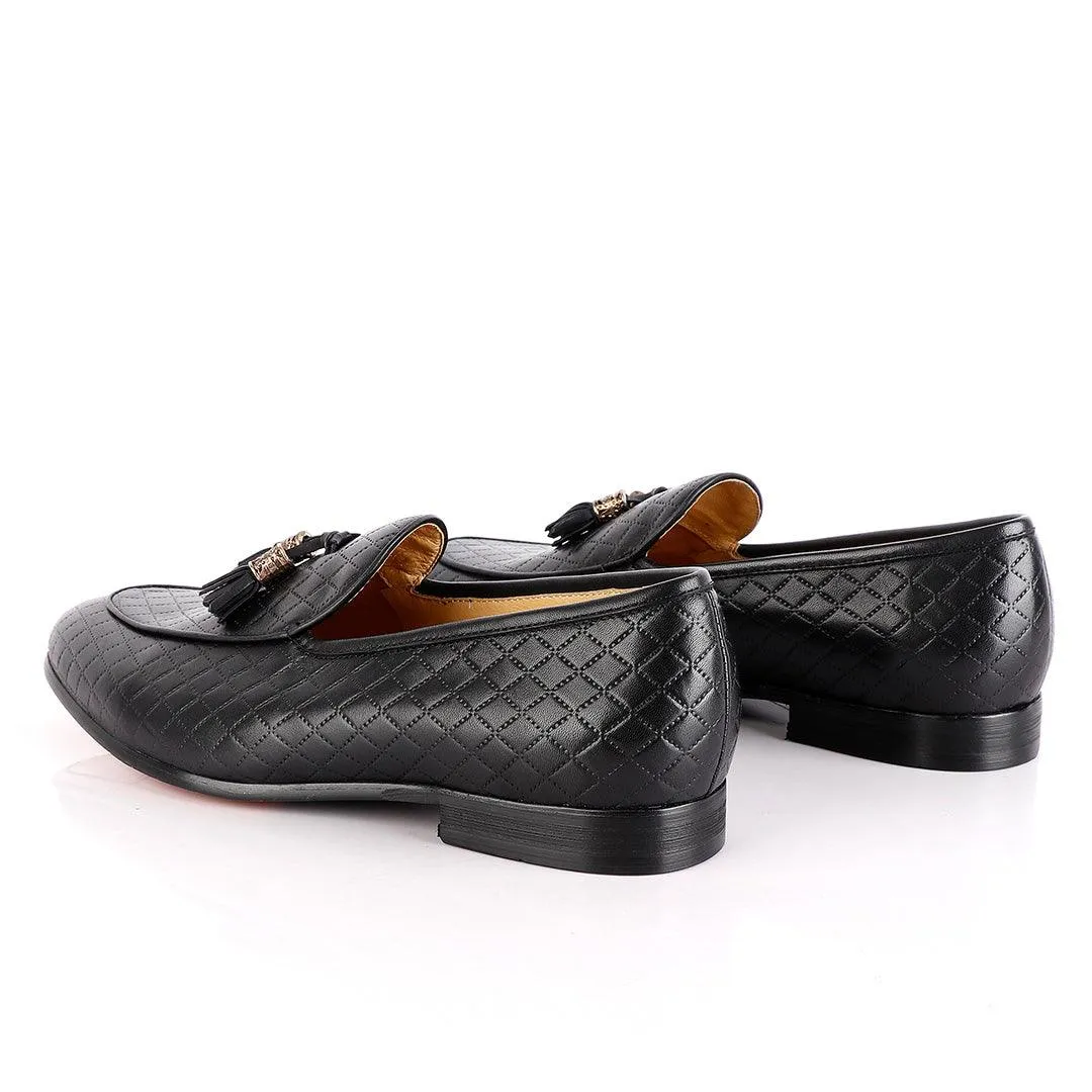 John Foster Croc Leather Black Tassel Shoe