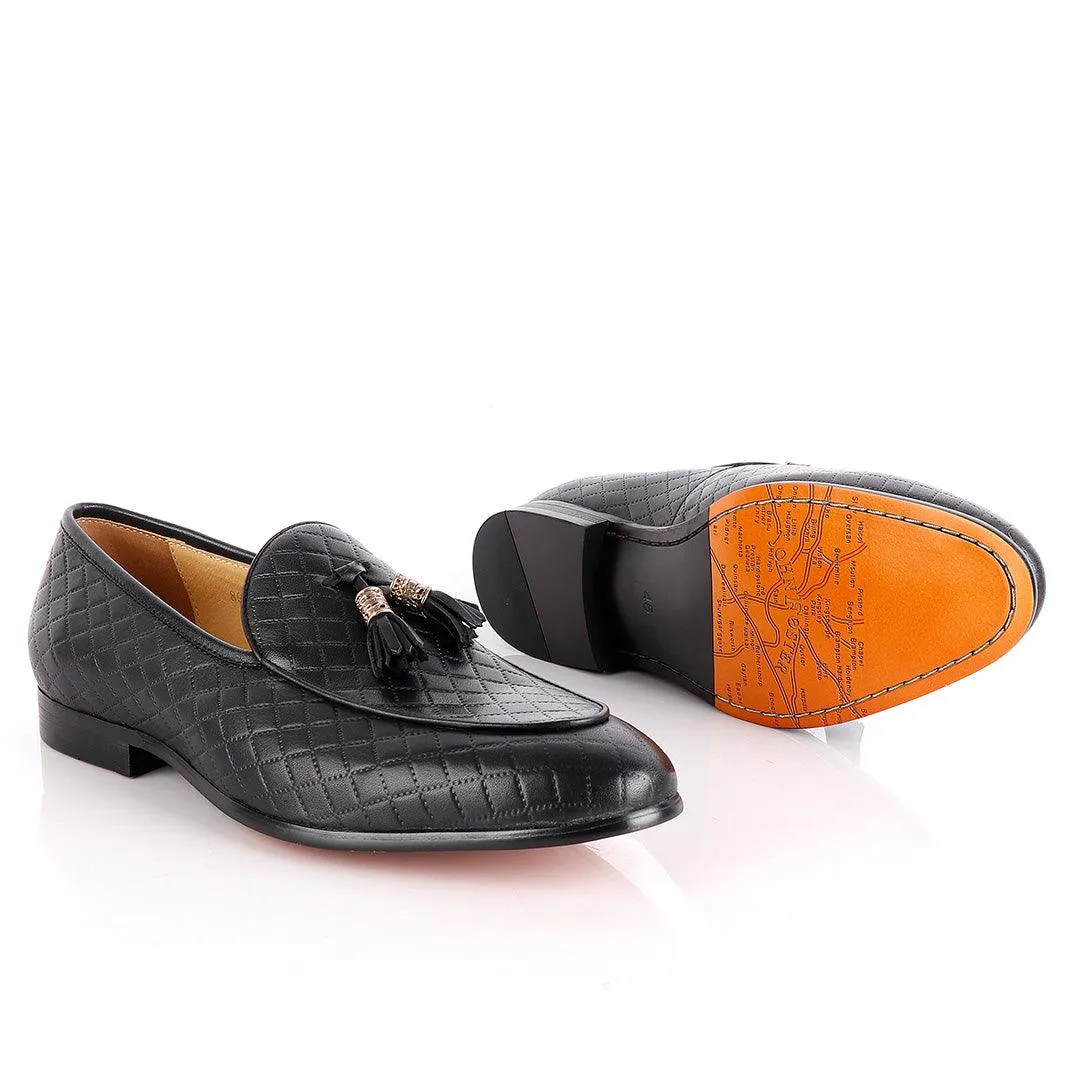 John Foster Croc Leather Black Tassel Shoe