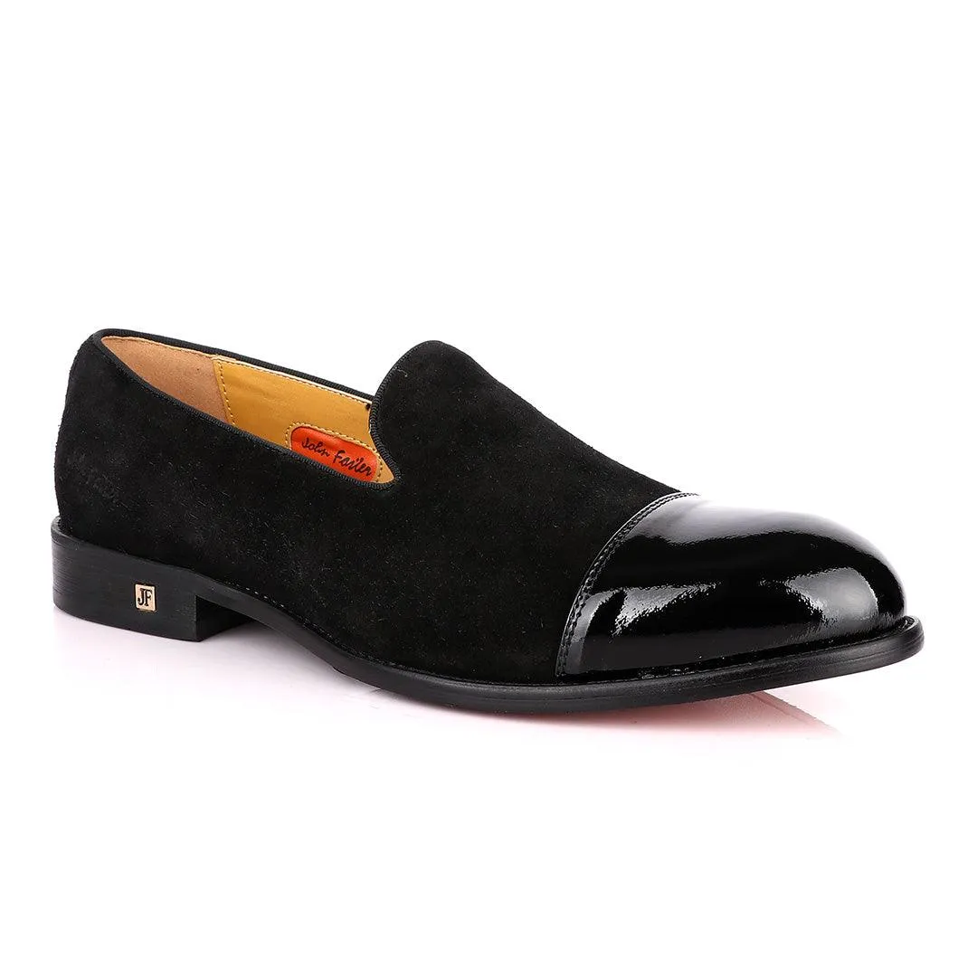 John Foster Half Wetlips And Suede Black Loafer Shoe