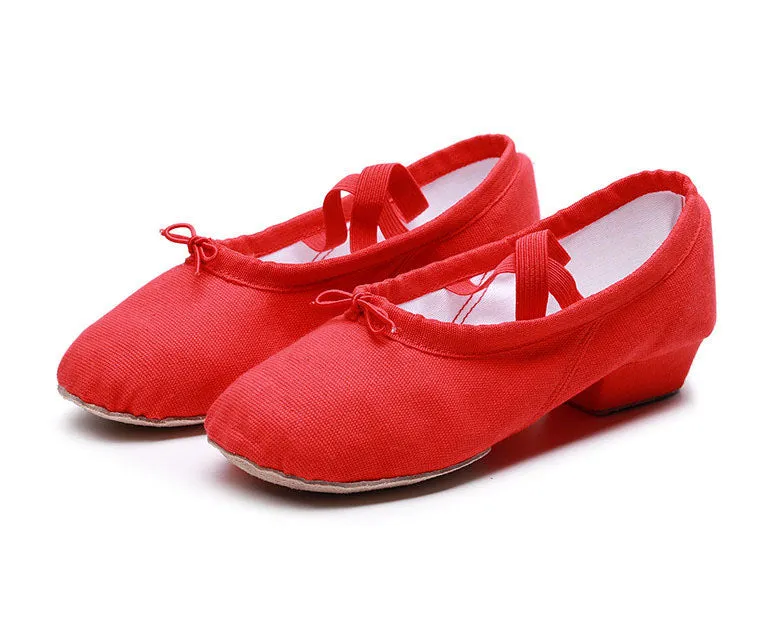 Kid Girls Heeled Canvas Dance Shoes with Split Sole