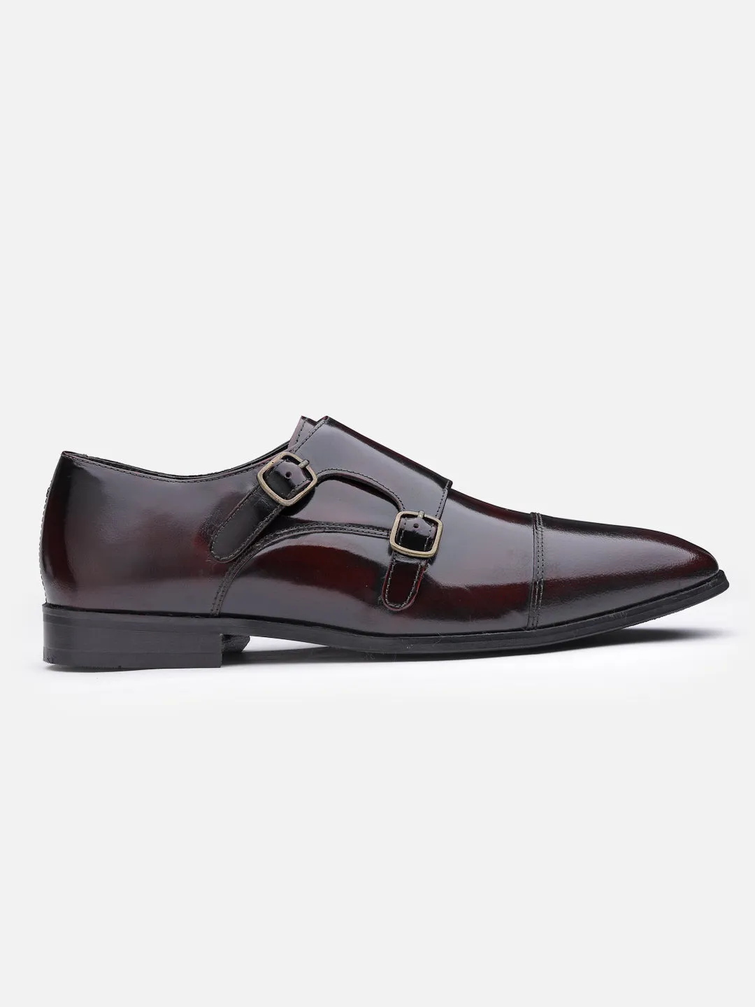 Leather Monk Burgundy Formal Shoes For Men