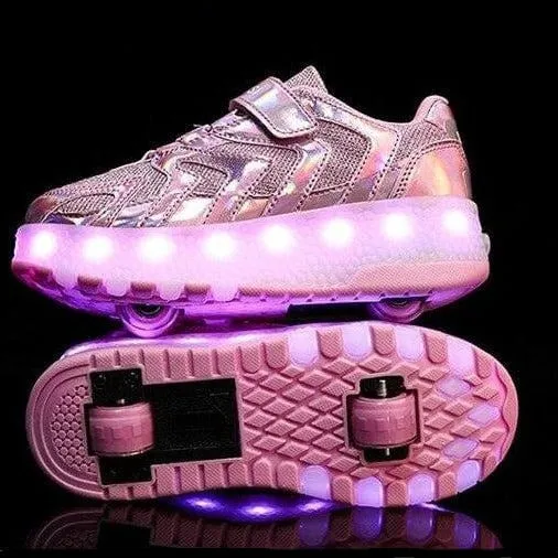 Led Light Up Shoes Roller Sneakers For Children With Double Wheels