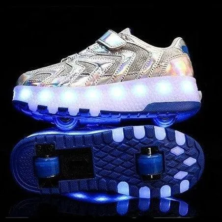 Led Light Up Shoes Roller Sneakers For Children With Double Wheels