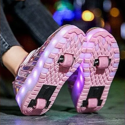 Led Light Up Shoes Roller Sneakers For Children With Double Wheels