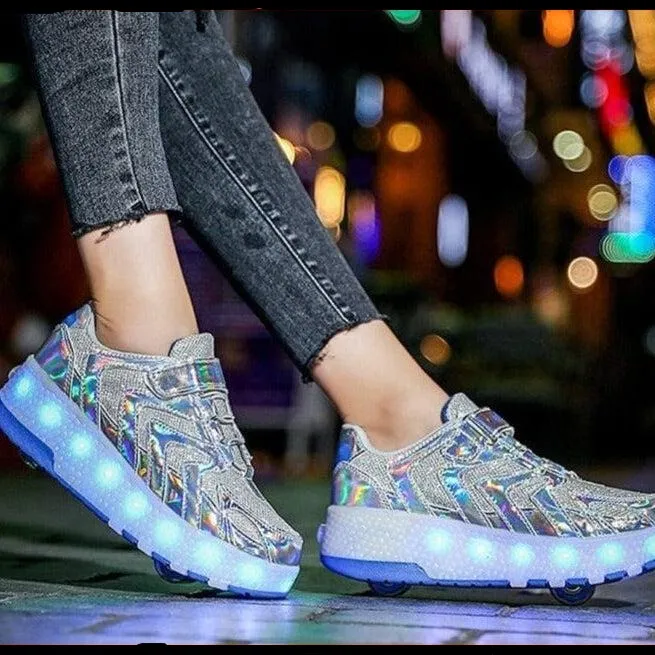 Led Light Up Shoes Roller Sneakers For Children With Double Wheels