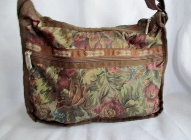 LESPORTSAC Nylon shoulder bag purse crossbody Le Sport Sac BROWN FLORAL Vegan