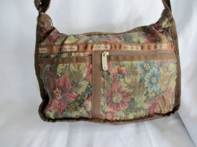 LESPORTSAC Nylon shoulder bag purse crossbody Le Sport Sac BROWN FLORAL Vegan