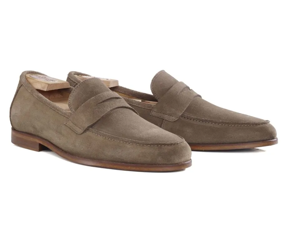 Light Taupe Suede Men&#039;s penny loafers - DERVIO