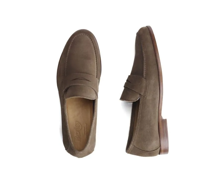 Light Taupe Suede Men&#039;s penny loafers - DERVIO