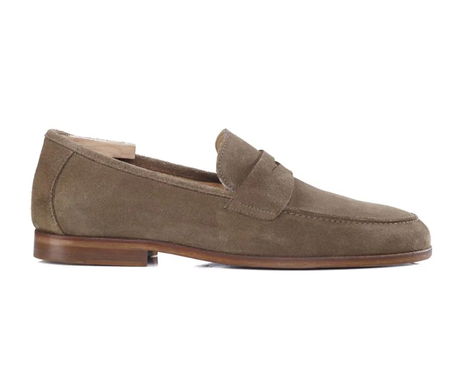 Light Taupe Suede Men&#039;s penny loafers - DERVIO