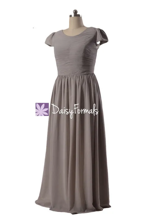 Light Warm Grey Modest Evening Dress Formal Wears Plus Bridesmaid Dress (BMP760)