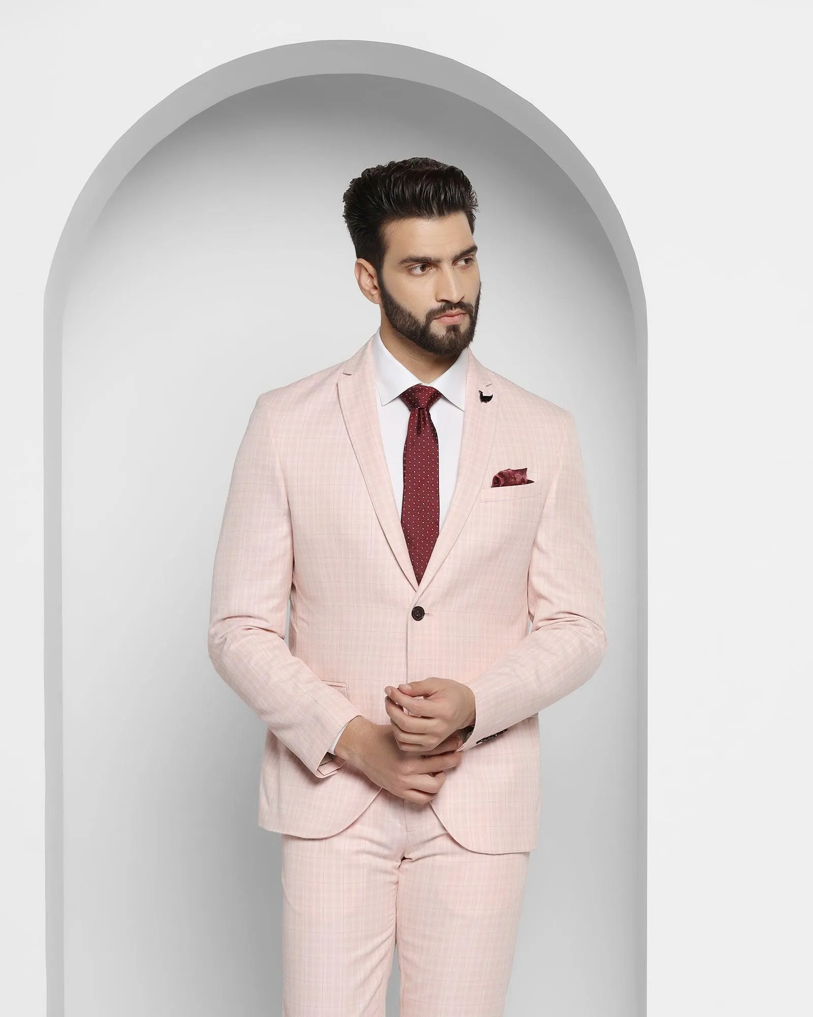 Linen Two Piece Pink Check Formal Suit - Rowan