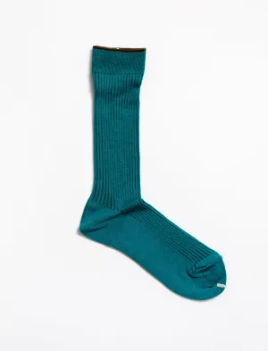 Long Rib Socks Emerald Blue/Brown