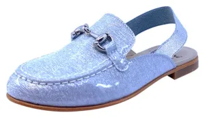 Luccini Girl's JENNIFER Cuerolite Natural Loafer with Elastic Strap - Silver