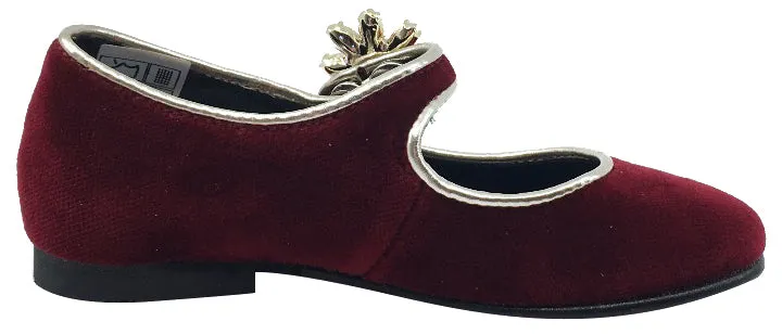 Luccini Girl's Mary Jane with Jewelry Accent (Burgundy)