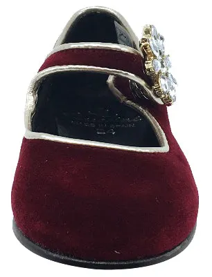 Luccini Girl's Mary Jane with Jewelry Accent (Burgundy)