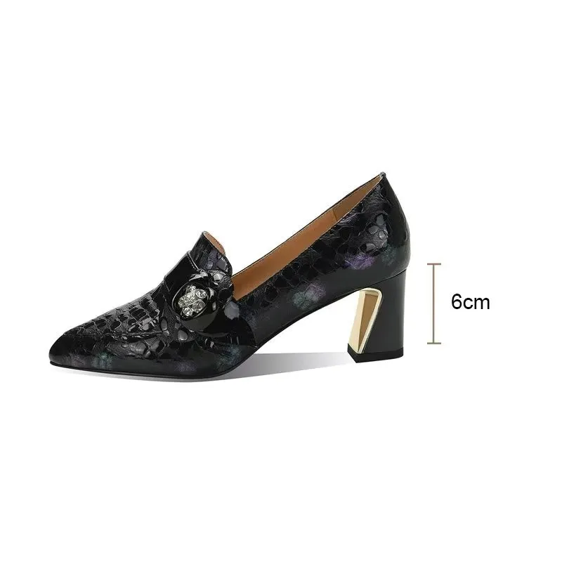 LuxeLeather Exotic Embossed Pointed Toe Slip-on Heels