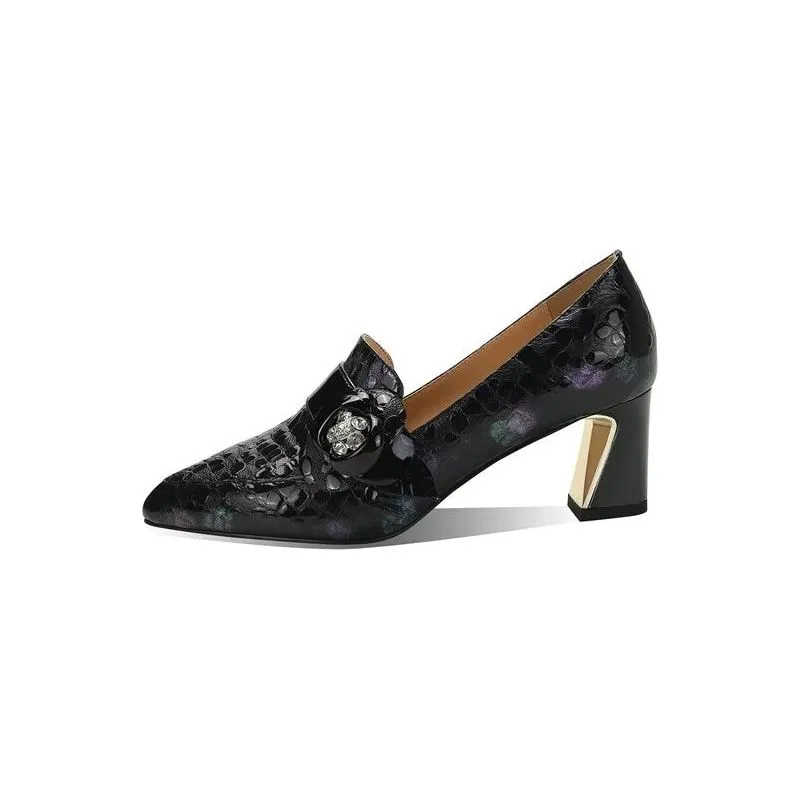 LuxeLeather Exotic Embossed Pointed Toe Slip-on Heels