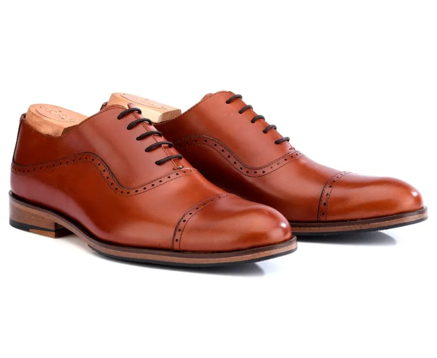 Mahogany Oxford shoes - Leather outsole &amp; rubber pad - CORBY PATIN