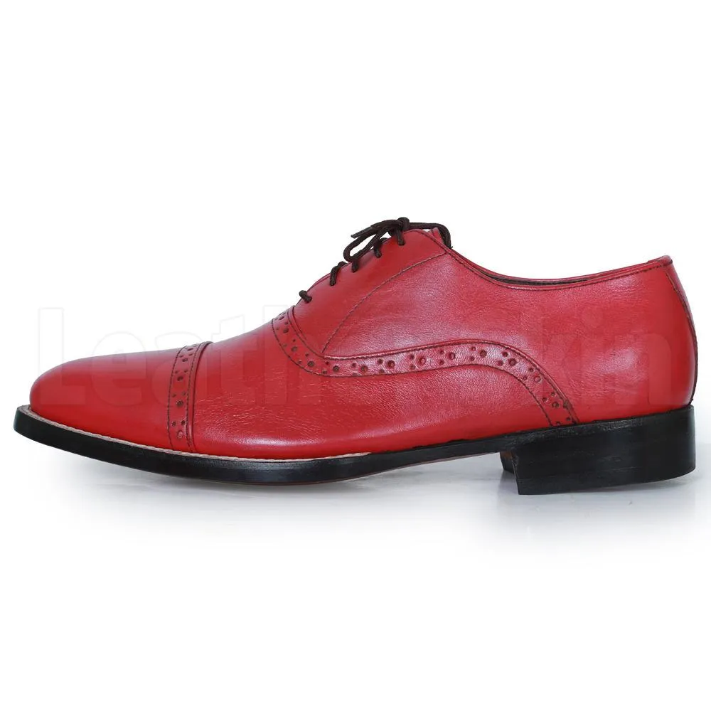 Men Red Black Laces Genuine Leather Shoes