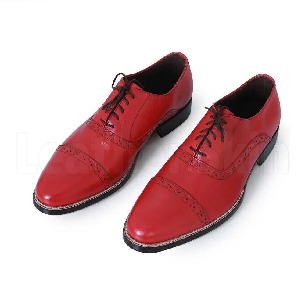 Men Red Black Laces Genuine Leather Shoes