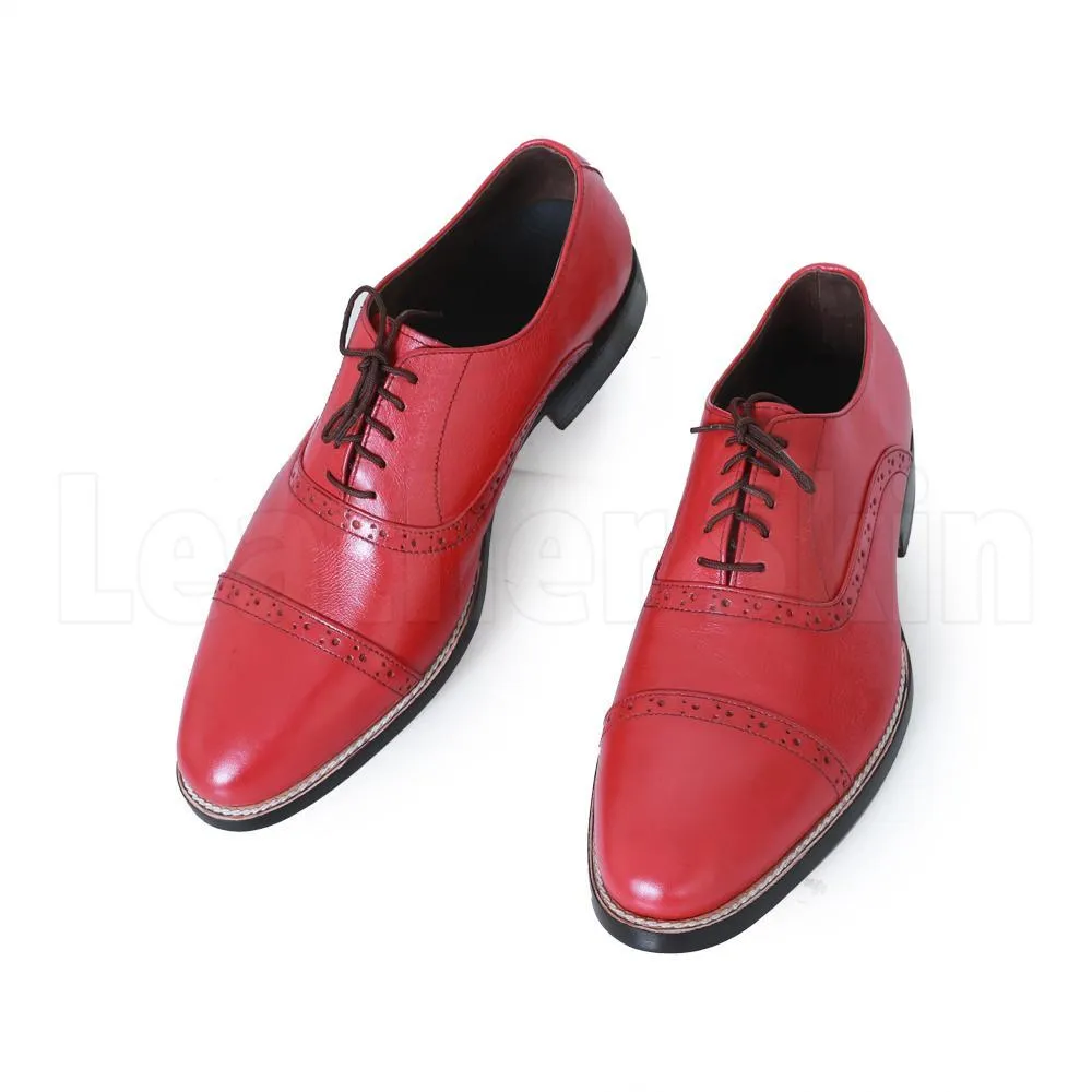 Men Red Black Laces Genuine Leather Shoes