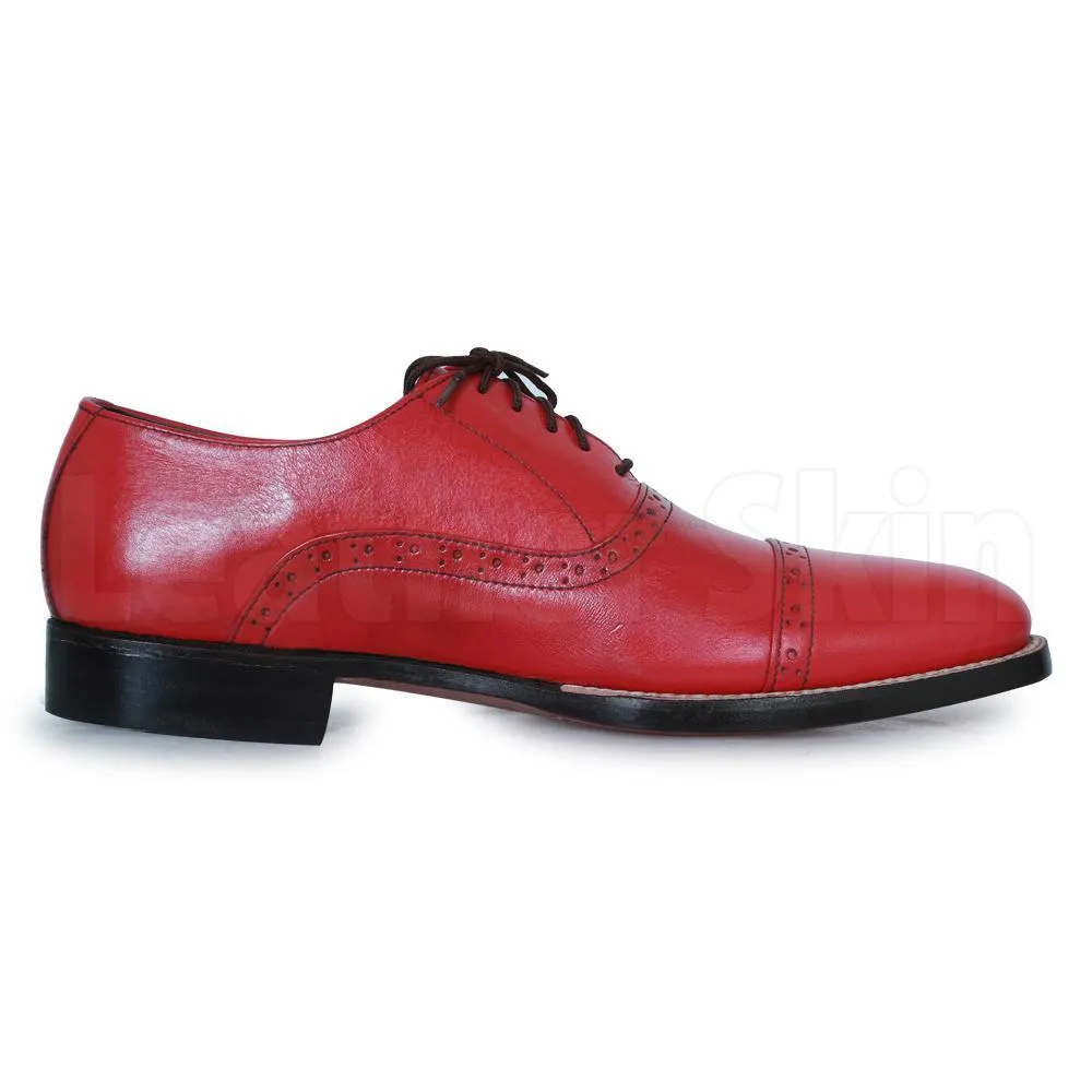 Men Red Black Laces Genuine Leather Shoes