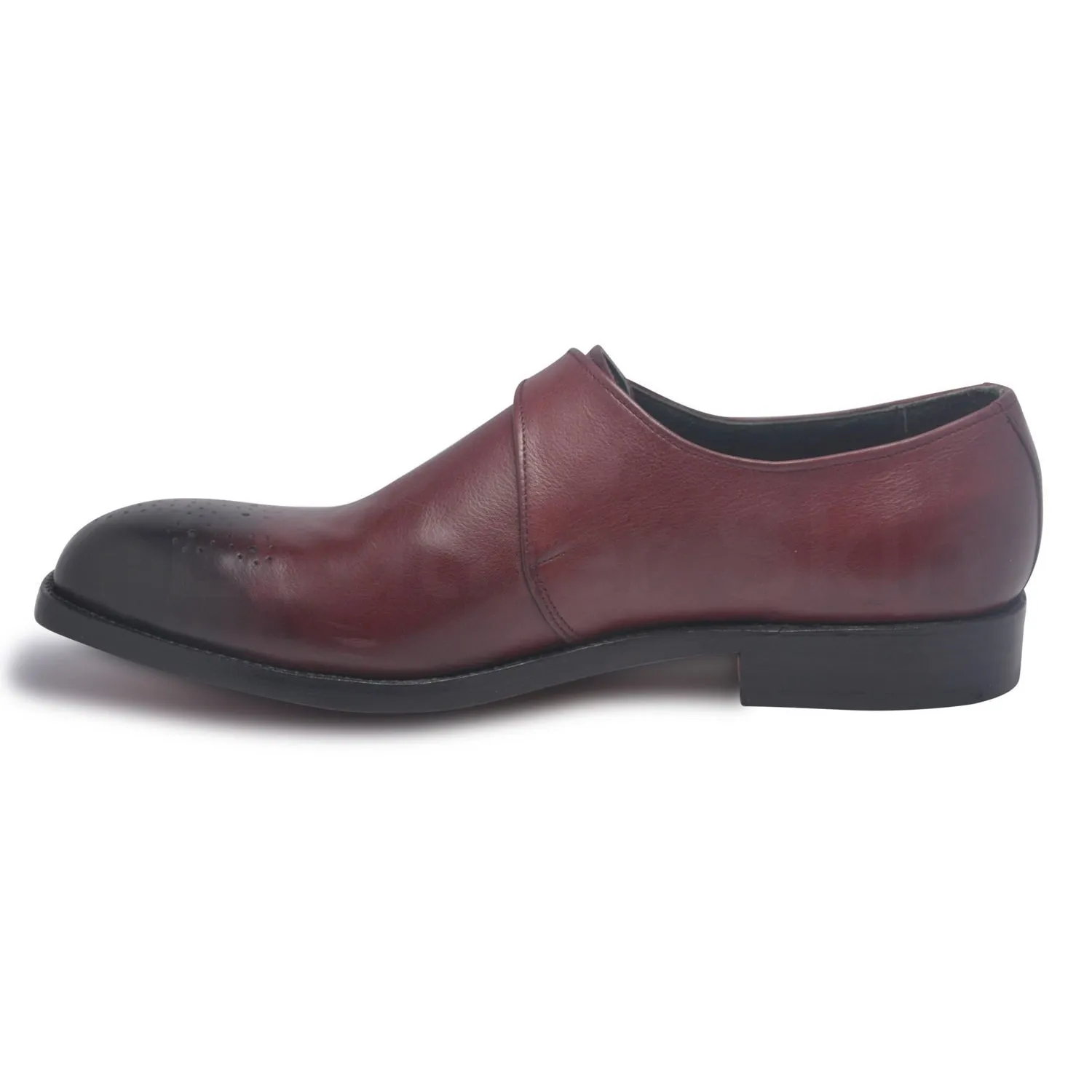 Men Two Tone Red Single Monk Brogue Genuine Leather Shoes