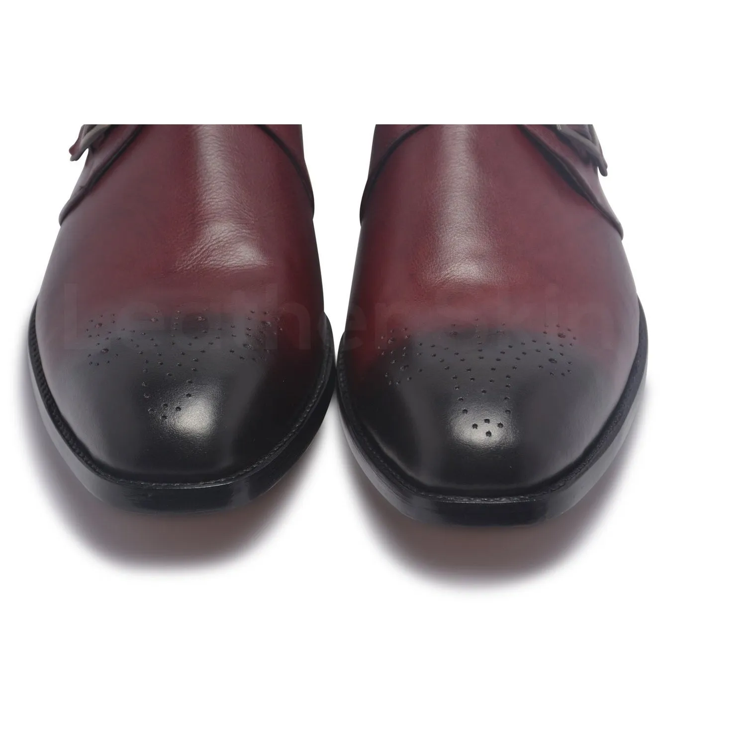 Men Two Tone Red Single Monk Brogue Genuine Leather Shoes