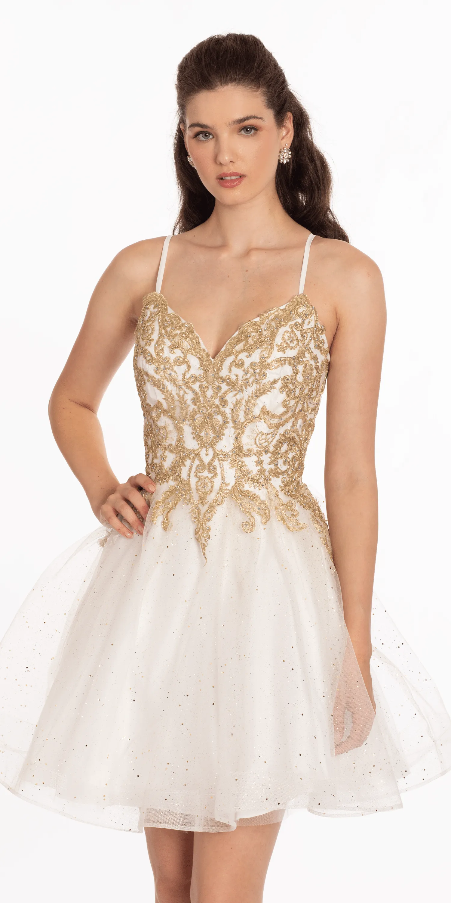 Metallic Embroidered Sweetheart Tulle Fit and Flare Dress