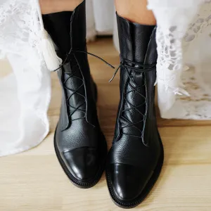 Mid-tube Locomotive Boots Lace-up Black Low-heeled