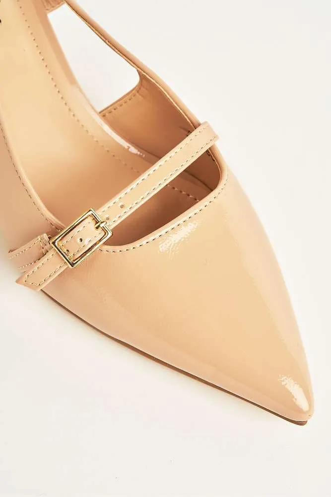 Moranna Buckle Strap Kitten Heel Court Shoes in Nude