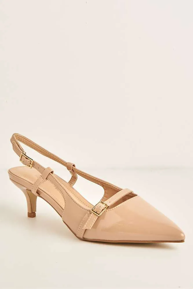 Moranna Buckle Strap Kitten Heel Court Shoes in Nude