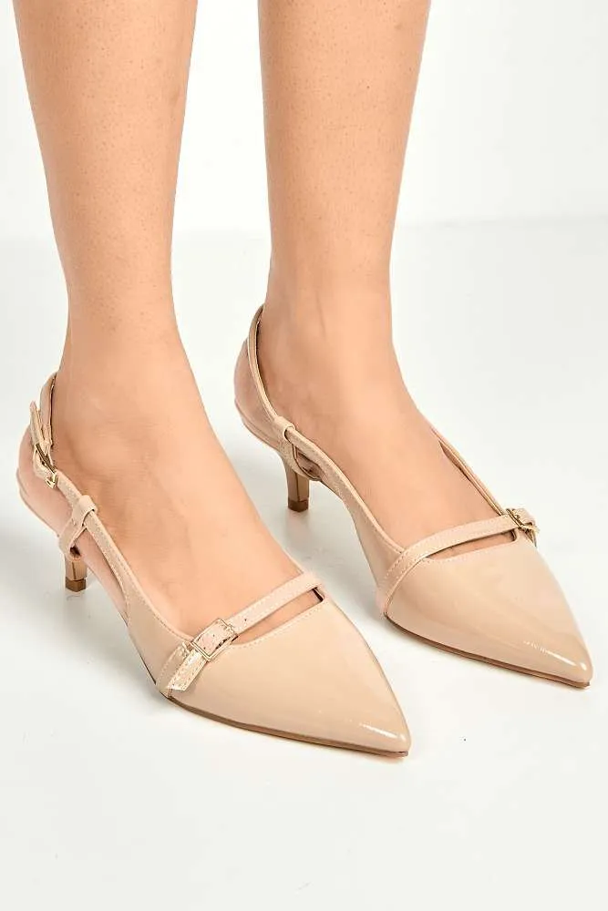 Moranna Buckle Strap Kitten Heel Court Shoes in Nude