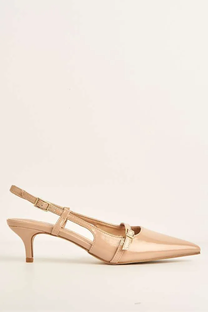 Moranna Buckle Strap Kitten Heel Court Shoes in Nude